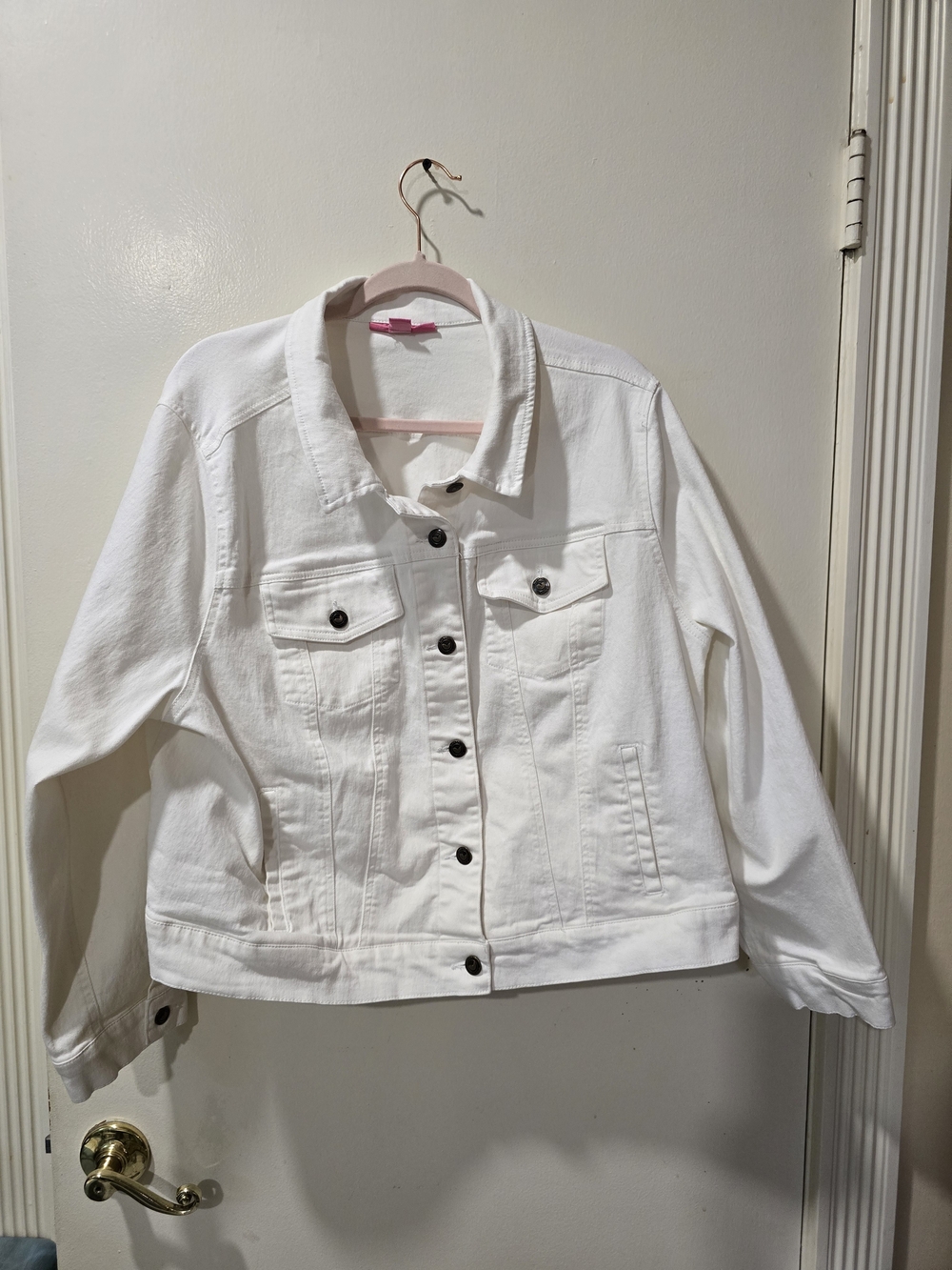 Woman Within White Denim Jacket with Button-Front